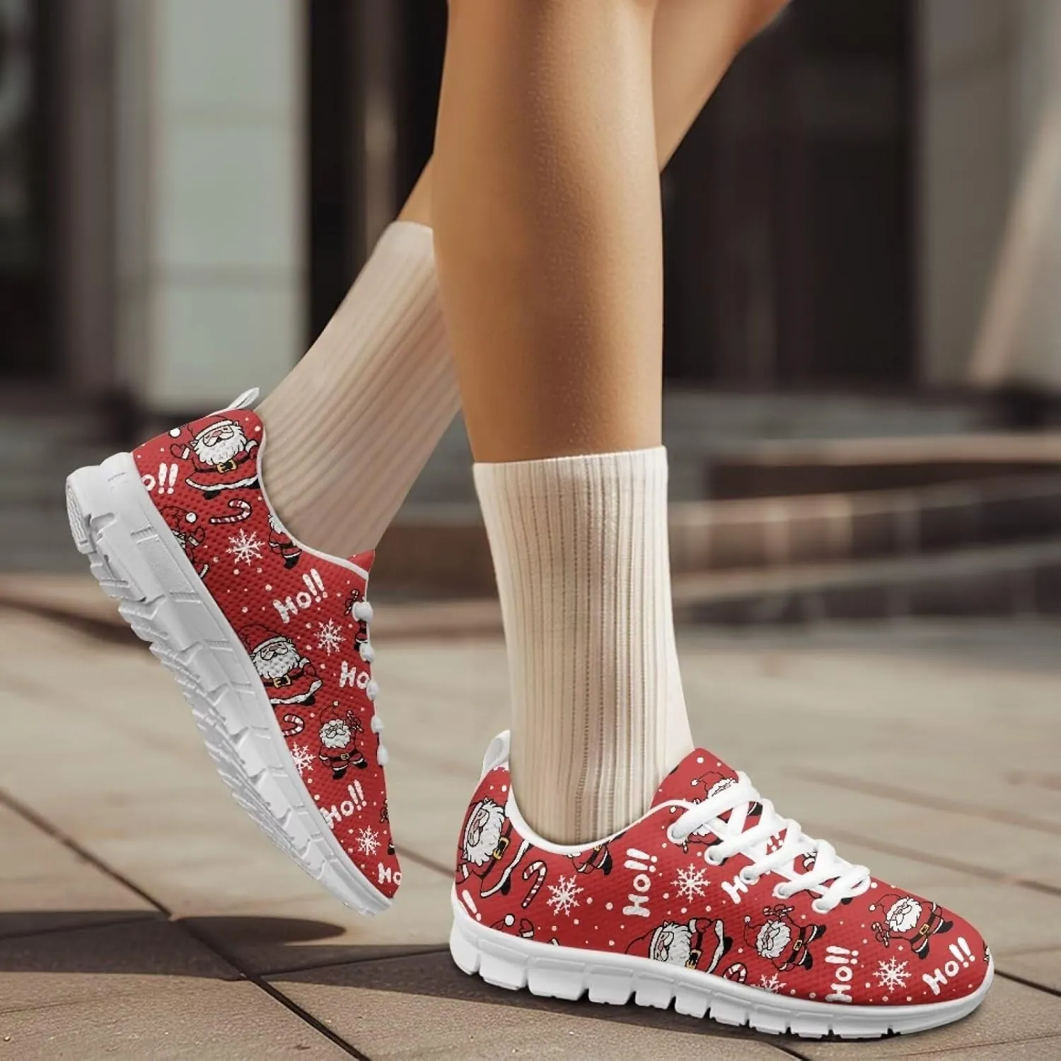 Women's Running Shoes Christmas Sneakers Breathable Sports Tennis Shoes Trainers Lace-up Comfortable Causal Travel Walking Shoes for Lady US 5-12