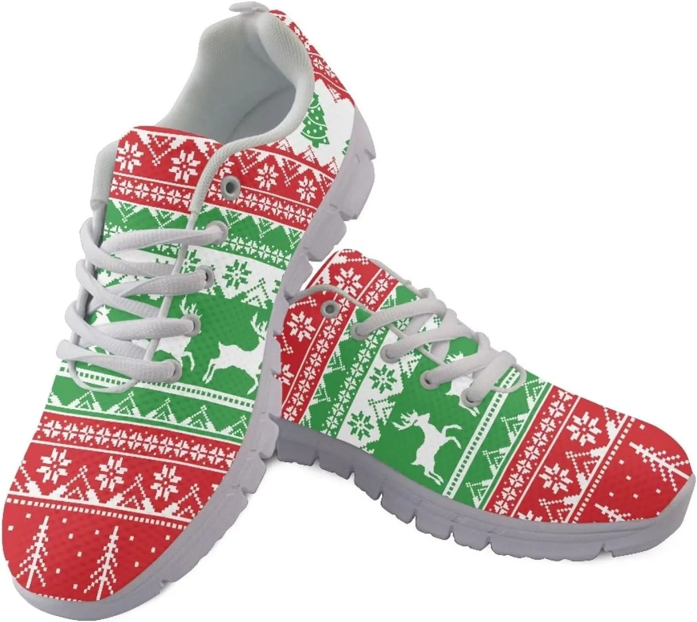 Women's Running Shoes Christmas Sneakers Breathable Sports Tennis Shoes Trainers Lace-up Comfortable Causal Travel Walking Shoes for Lady US 5-12