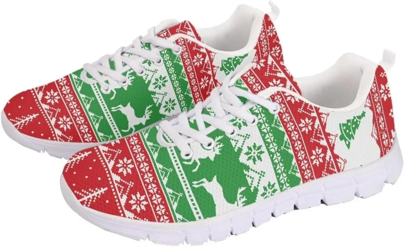 Women's Running Shoes Christmas Sneakers Breathable Sports Tennis Shoes Trainers Lace-up Comfortable Causal Travel Walking Shoes for Lady US 5-12