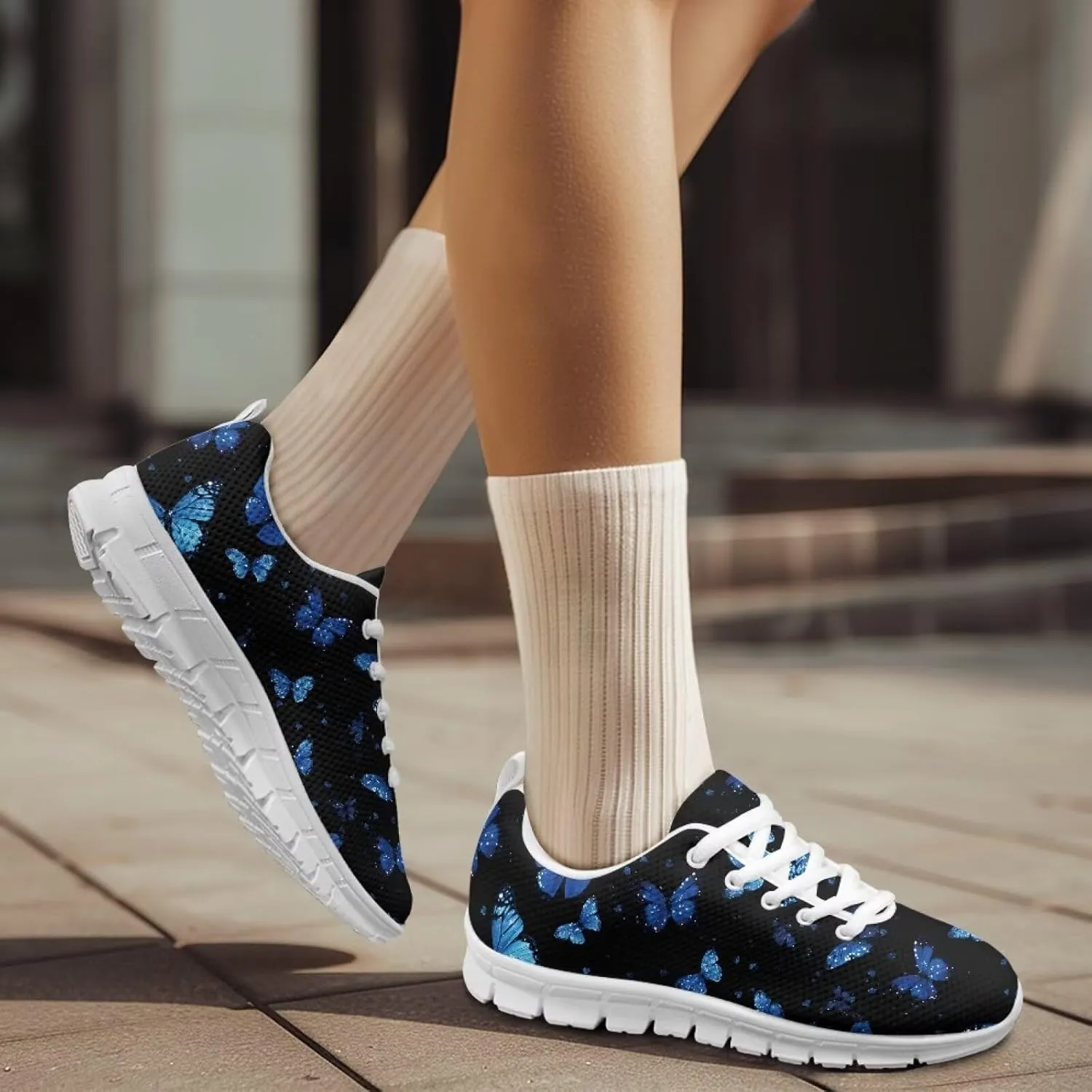 Women's Running Shoes Lightweight Non Slip Sports Tennis Shoes Breathable Mesh Athletic Sneakers Walking Shoe White Sole US 5-12