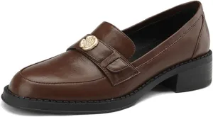 Women's Slip-on Loafers with Chunky Heel, Spring/Autumn Pointed Toe Shoes, Comfy Mary Janes with Tea Flower Pattern - Black