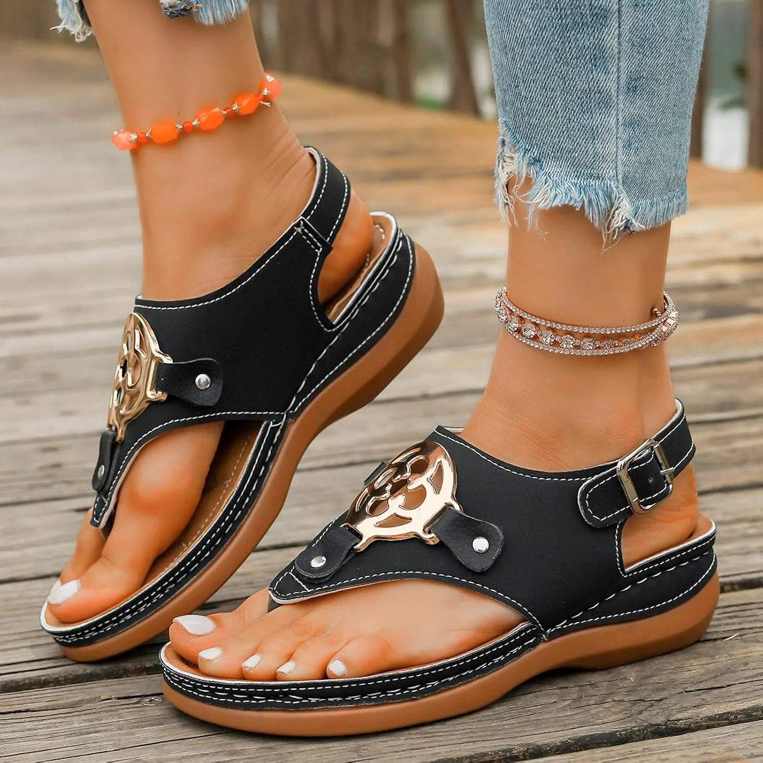 Women's Summer Fashion Flip Toe Sandals Casual And Comfortable Beach Flip Flops Leather for Women Sandals