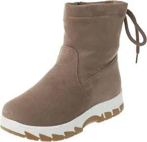 Womens Winter Snow Boots Cute Round Toe Warm Fur Lined Snow Booties Zip Up Waterproof Flock Comfy Winter Booties