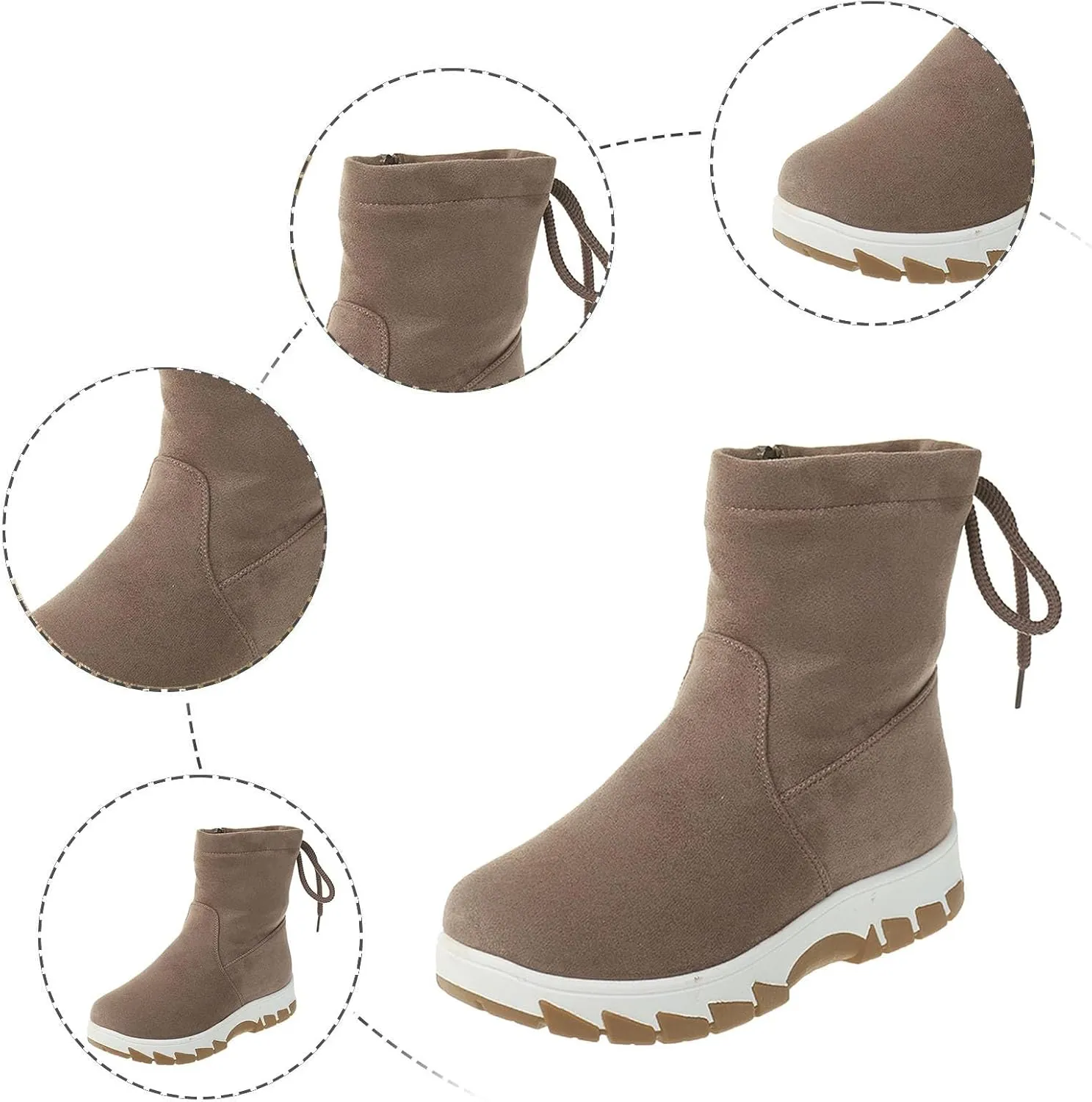 Womens Winter Snow Boots Cute Round Toe Warm Fur Lined Snow Booties Zip Up Waterproof Flock Comfy Winter Booties