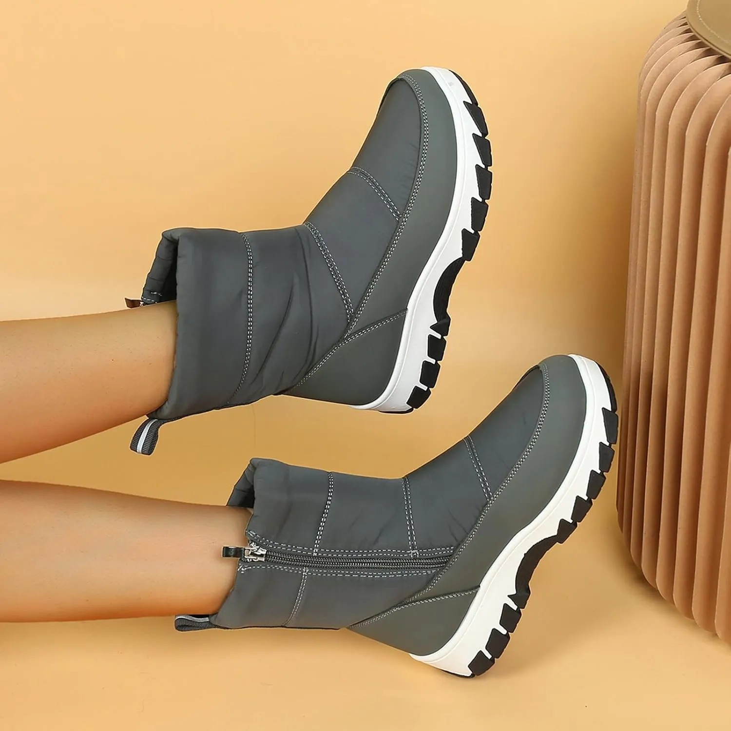 Womens Winter Snow Boots Fur Lined Warm Winter Boots Mid Calf Waterproof Snow Boots Walking Boots