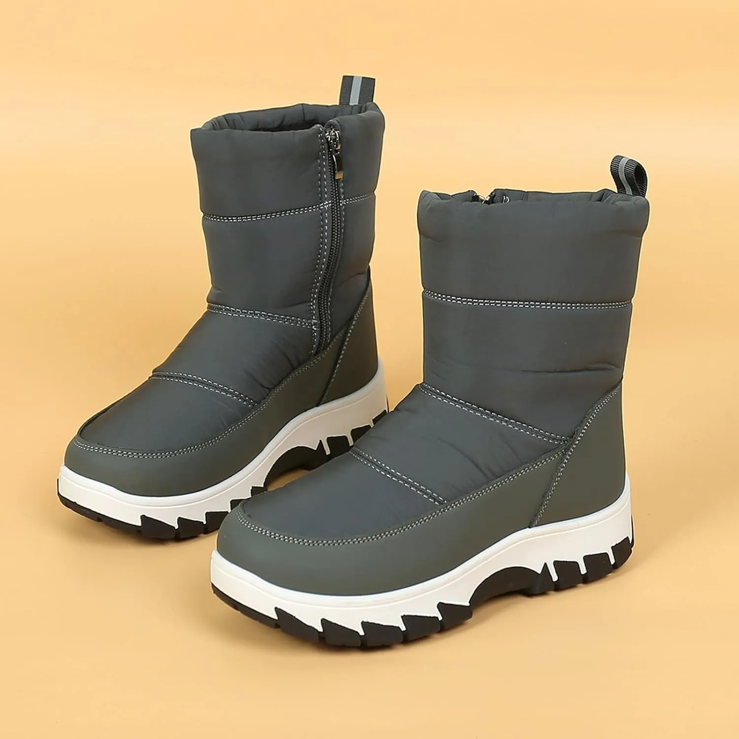 Womens Winter Snow Boots Fur Lined Warm Winter Boots Mid Calf Waterproof Snow Boots Walking Boots