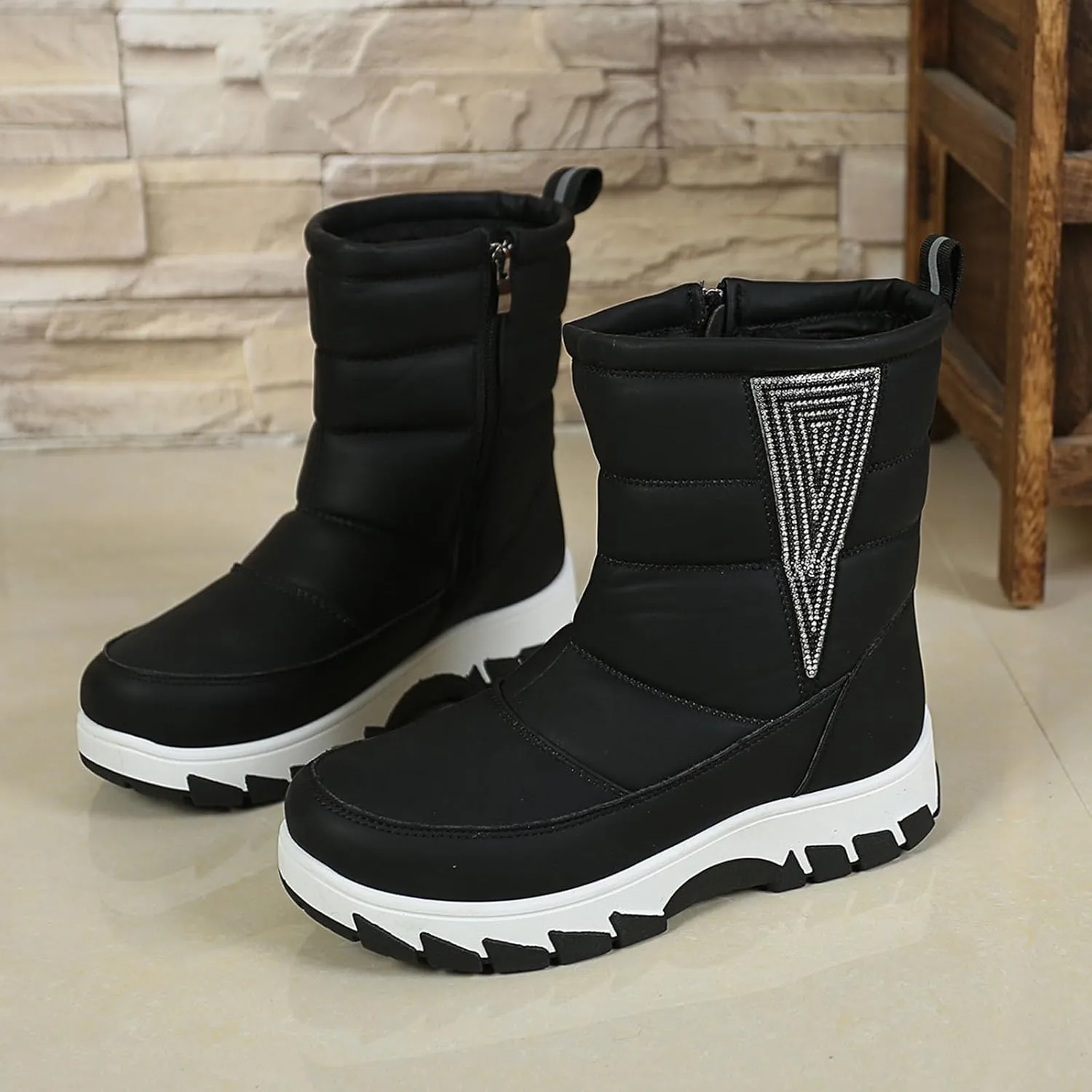 Womens Winter Snow Boots Fur Lined Warm Winter Boots Mid Calf Waterproof Snow Boots Walking Boots
