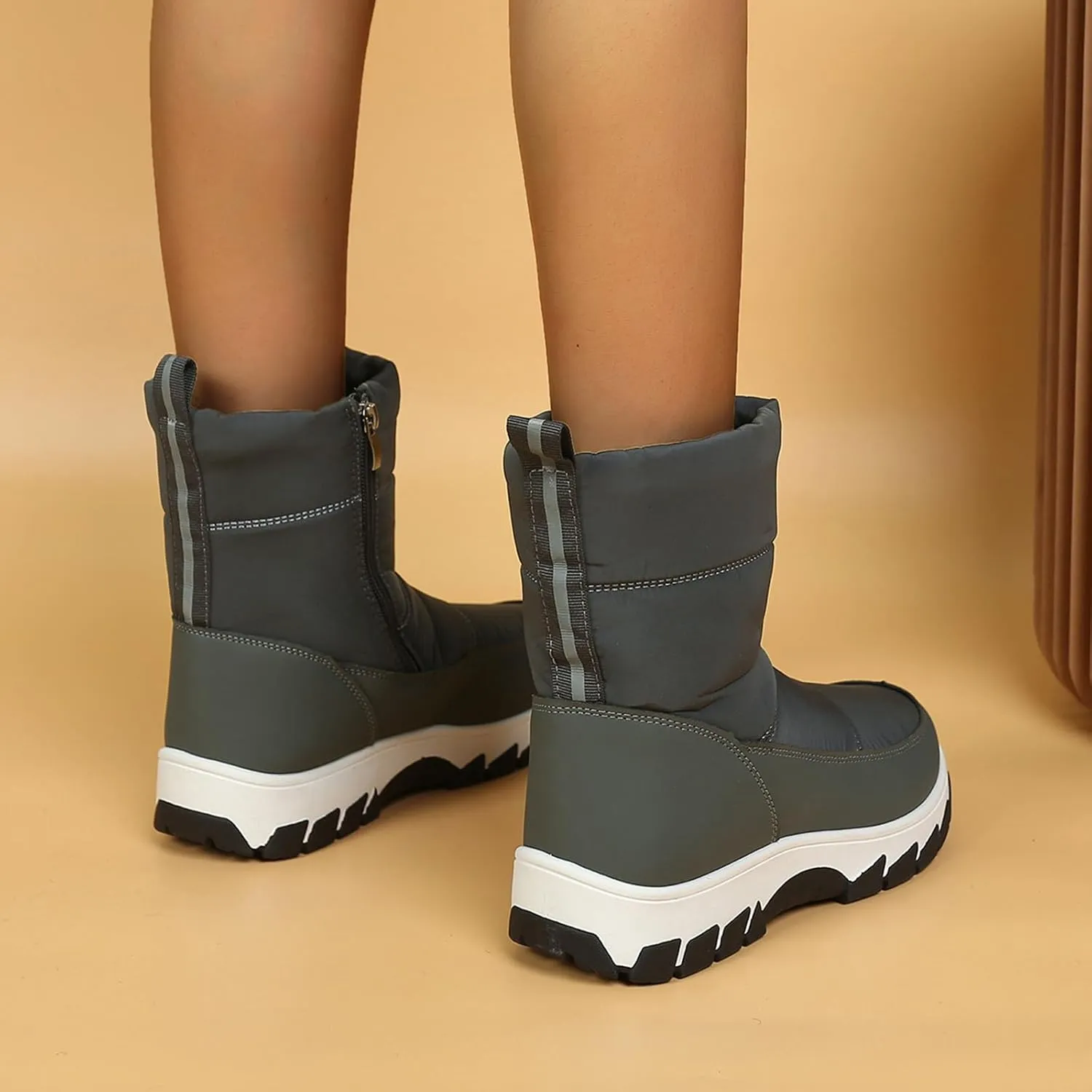 Womens Winter Snow Boots Fur Lined Warm Winter Boots Mid Calf Waterproof Snow Boots Walking Boots