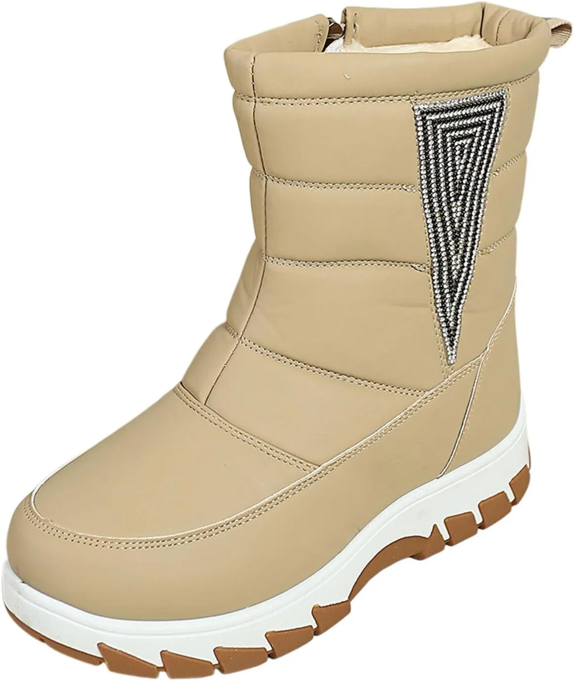 Womens Winter Snow Boots Fur Lined Warm Winter Boots Mid Calf Waterproof Snow Boots Walking Boots