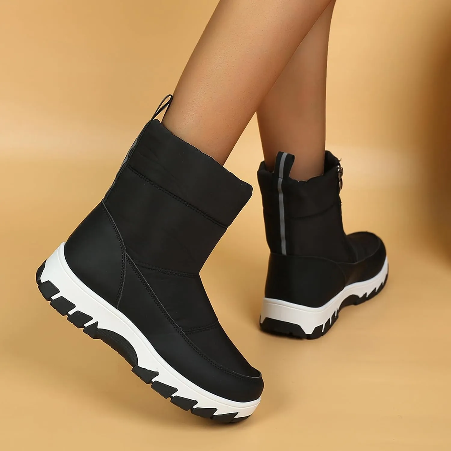 Womens Winter Snow Boots Fur Lined Warm Winter Boots Mid Calf Waterproof Snow Boots Walking Boots