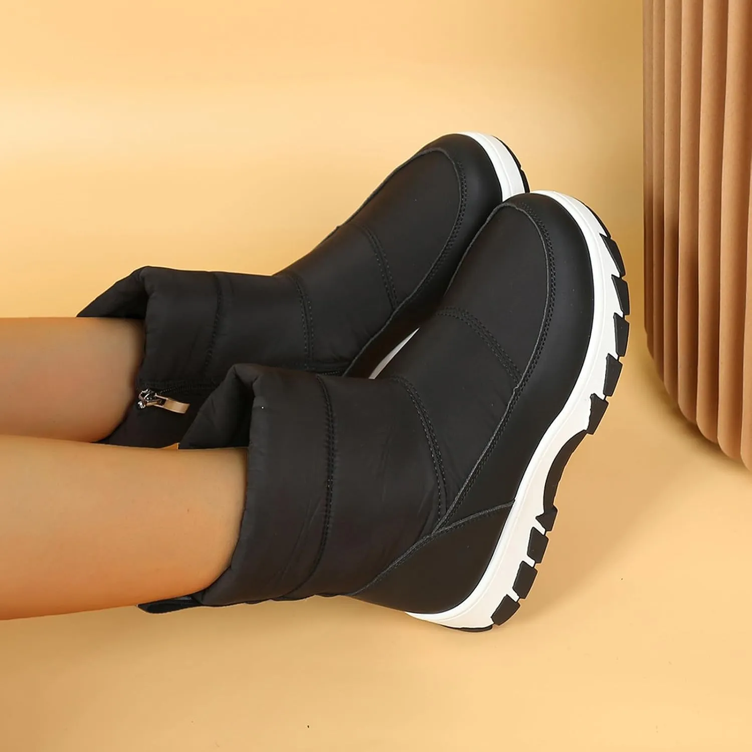 Womens Winter Snow Boots Fur Lined Warm Winter Boots Mid Calf Waterproof Snow Boots Walking Boots