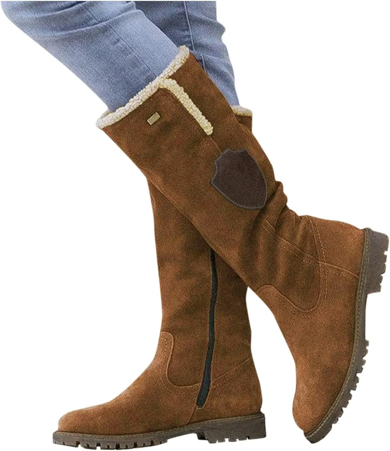 Womens Winter Snow Boots Knee High Pull On Winter Boots Suede Faux Fur Lined Water Resistant Warm Snow Boots