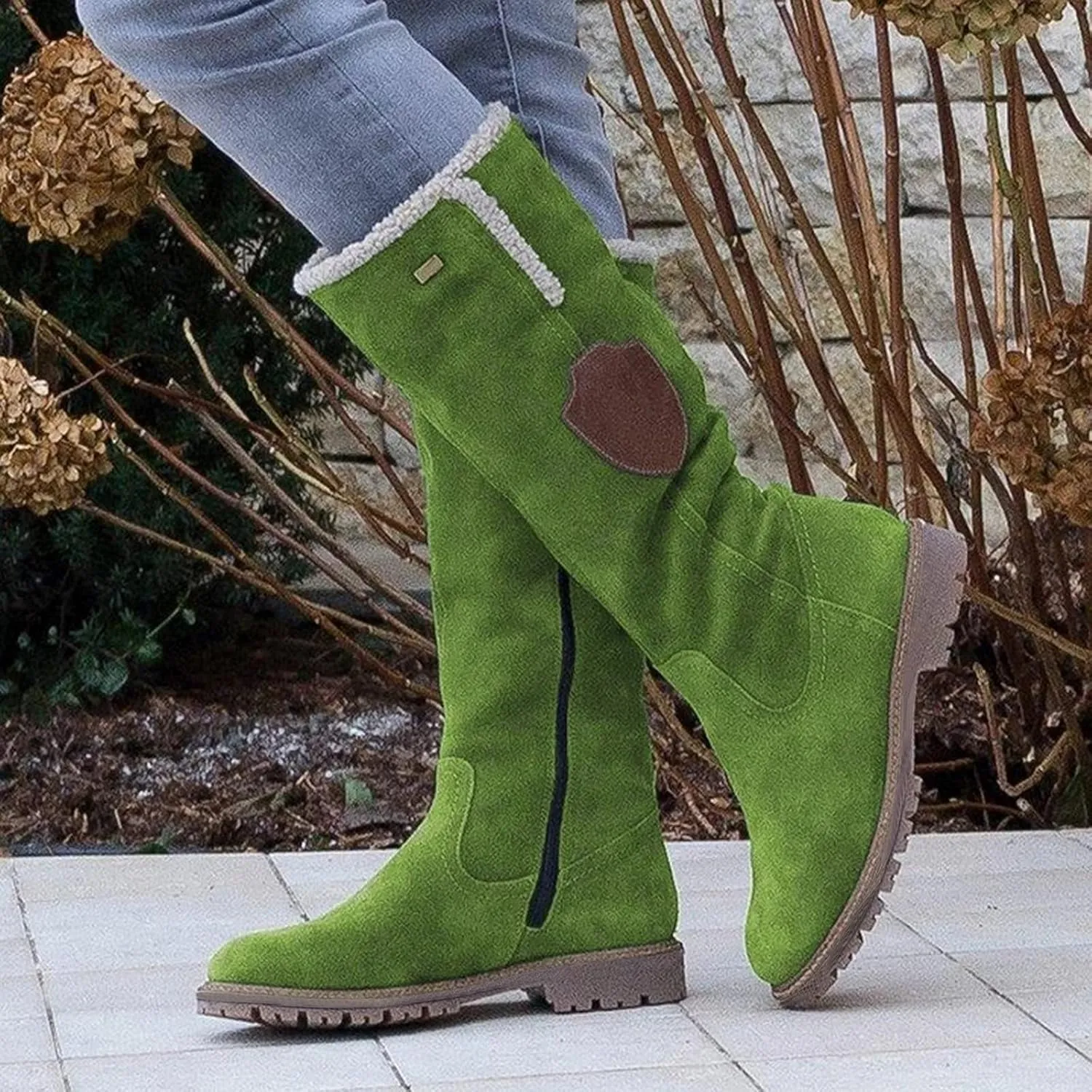 Womens Winter Snow Boots Knee High Pull On Winter Boots Suede Faux Fur Lined Water Resistant Warm Snow Boots