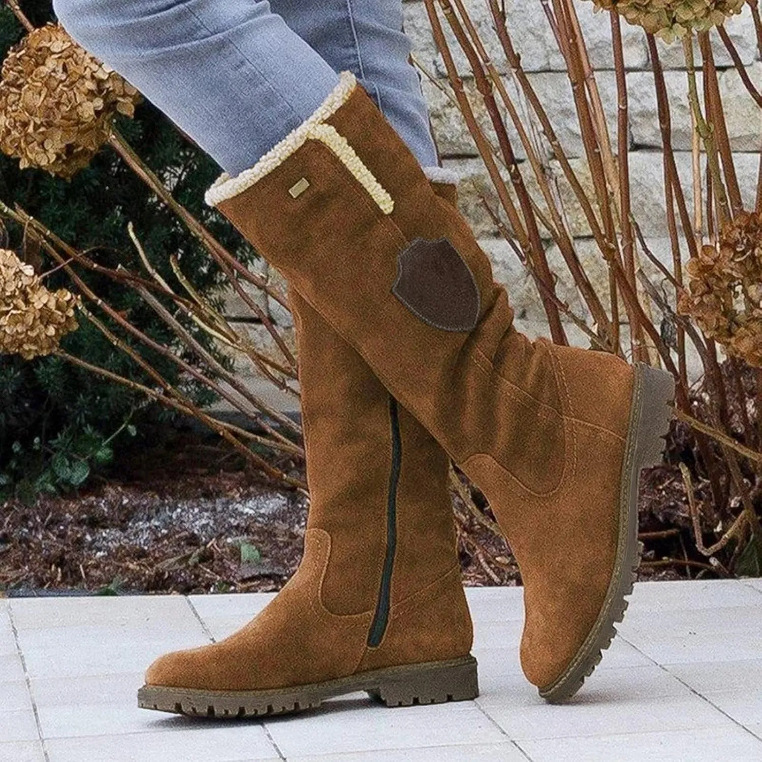 Womens Winter Snow Boots Knee High Pull On Winter Boots Suede Faux Fur Lined Water Resistant Warm Snow Boots