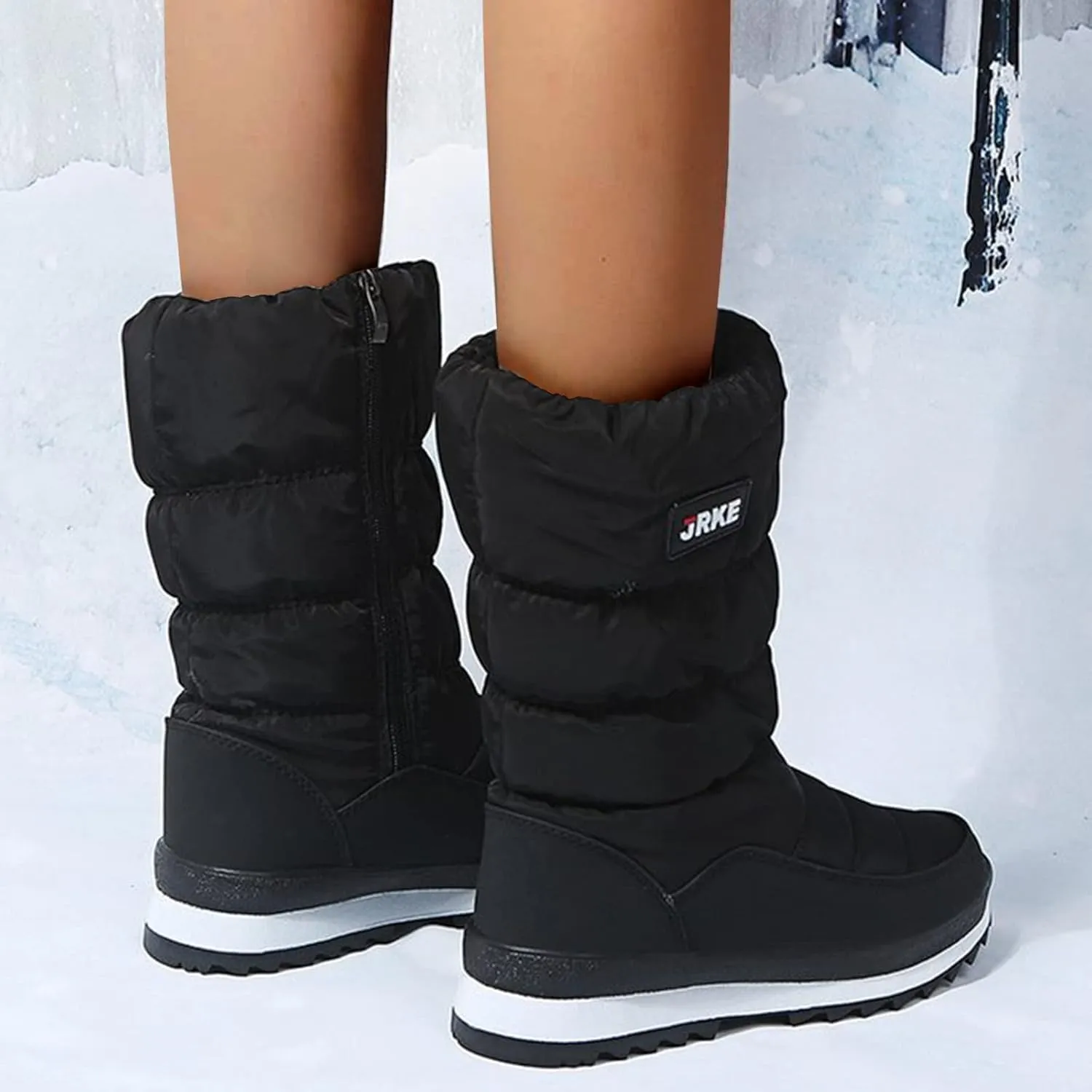 Womens Winter Snow Boots Puffy Winter Snow Waterproof Ankle Booties Anti Slip Mid Calf Snow Booties with Side Zip