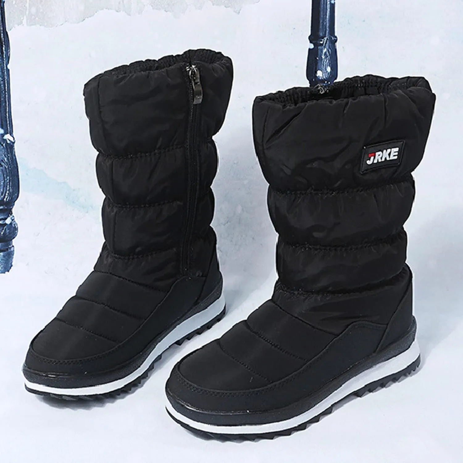 Womens Winter Snow Boots Puffy Winter Snow Waterproof Ankle Booties Anti Slip Mid Calf Snow Booties with Side Zip
