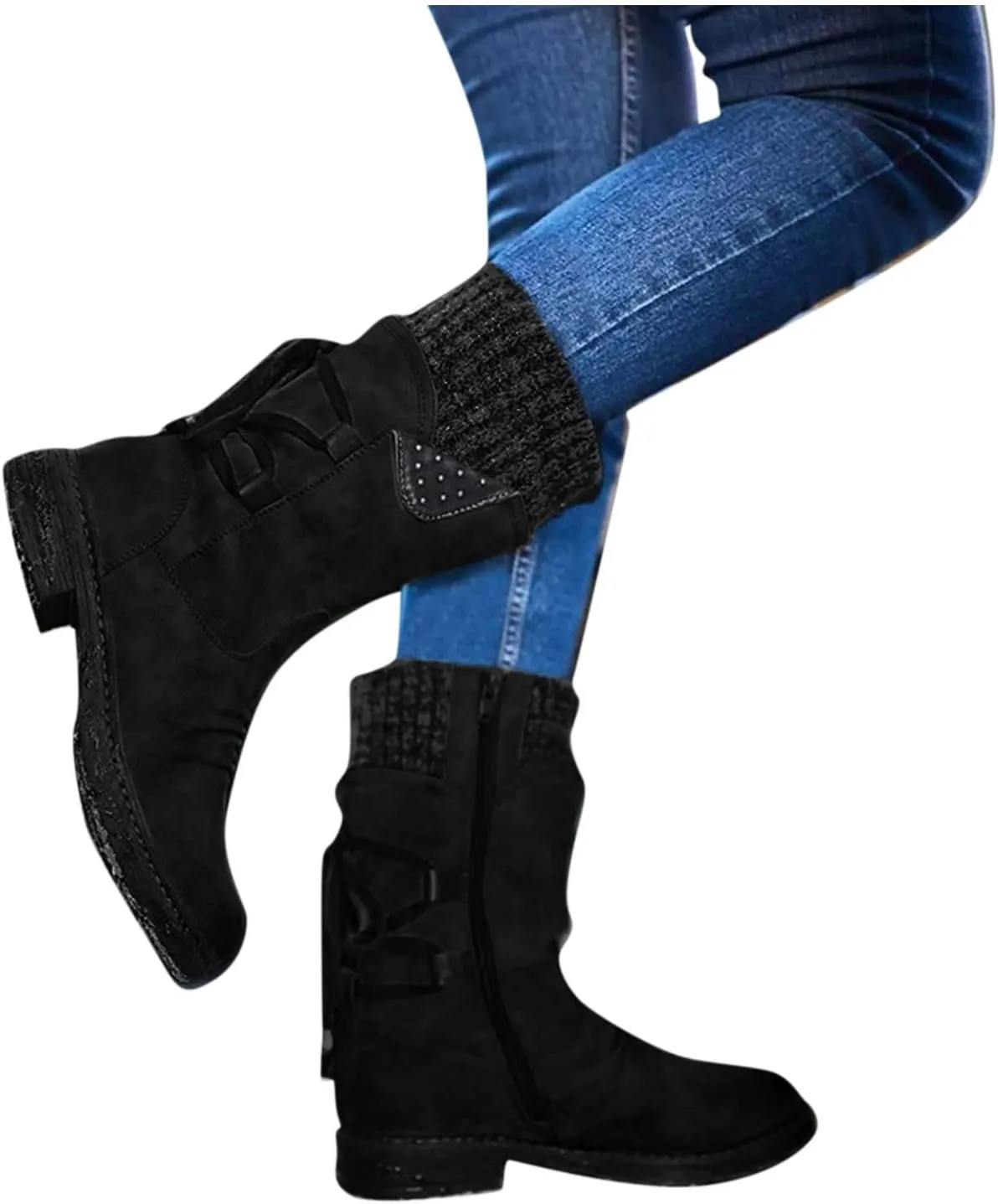 Womens Winter Snow Boots Snow Side Zip Ankle Booties Combat Riding Booties Biker Boots Mid Calf Boots For Women