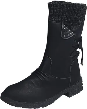 Womens Winter Snow Boots Snow Side Zip Ankle Booties Combat Riding Booties Biker Boots Mid Calf Boots For Women