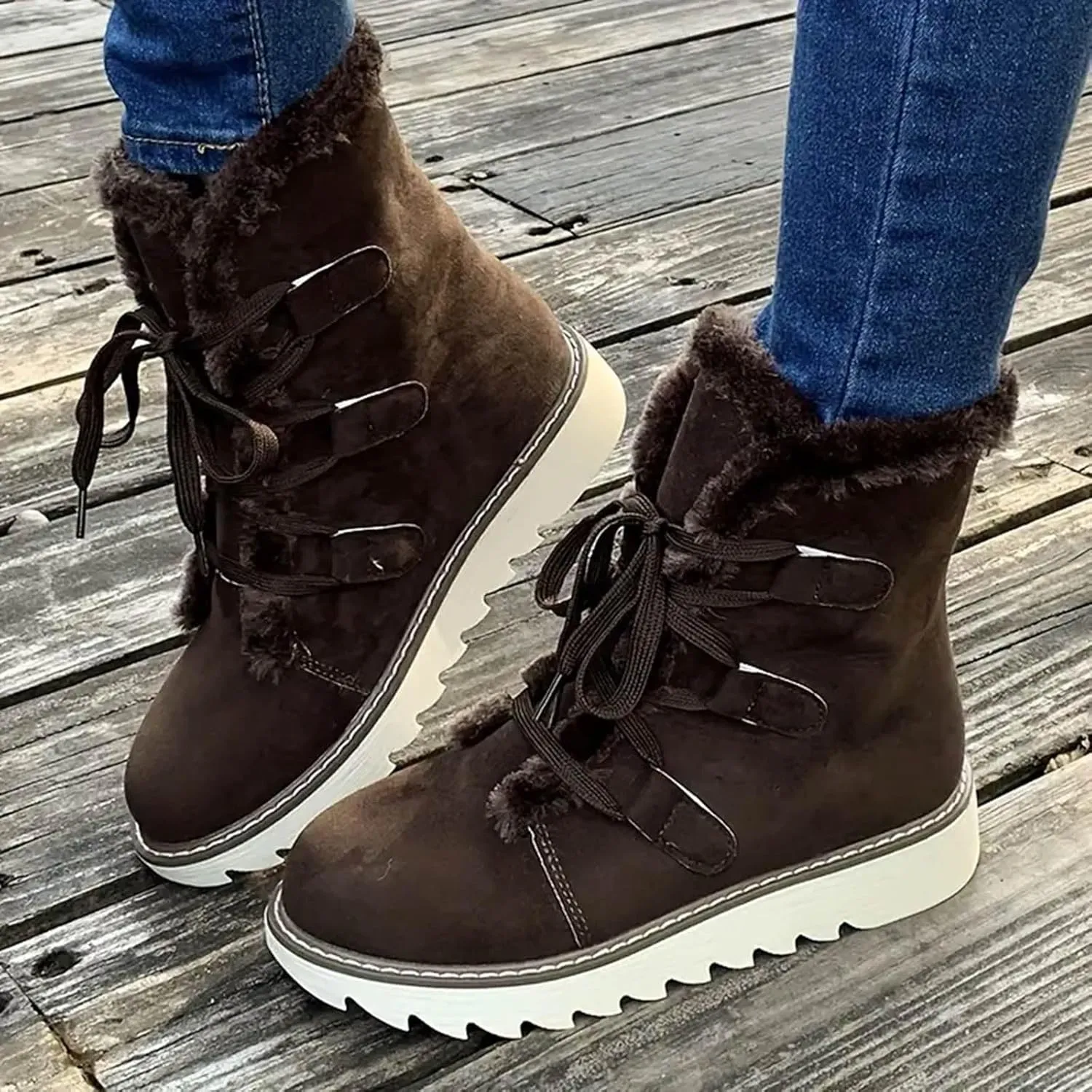 Women's Winter Snow Boots Strappy High Top Warm Boots Versatile Versatile Mid-Calf Boots Extra Wide Width Calf Boots