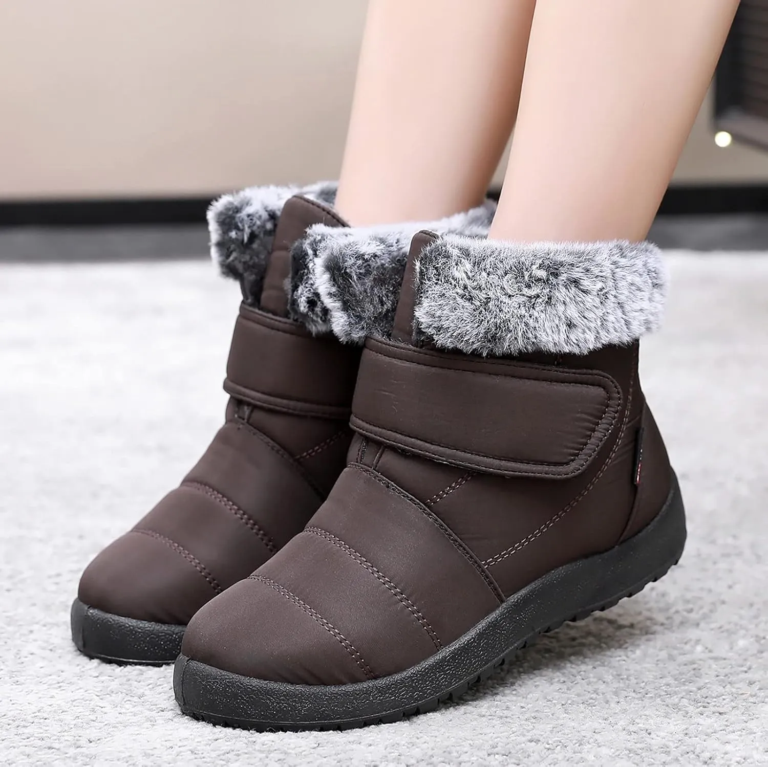Womens Winter Snow Boots Warm Fur Lined Boots Waterproof Non Slip Outdoor Boot Hook Loop Fashion Womens Booties