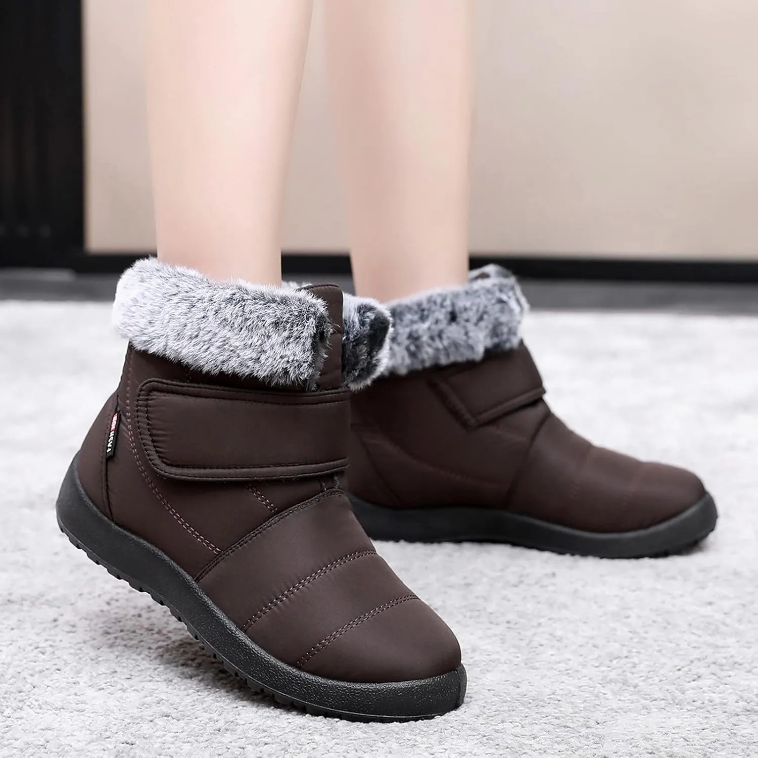 Womens Winter Snow Boots Warm Fur Lined Boots Waterproof Non Slip Outdoor Boot Hook Loop Fashion Womens Booties