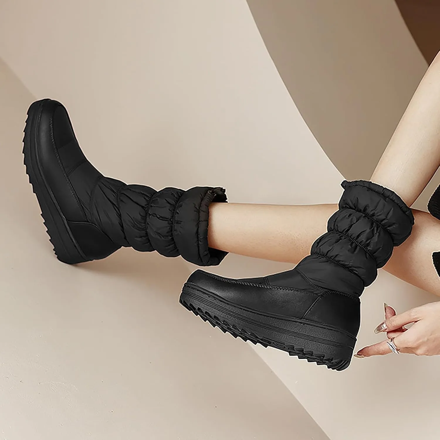 Womens Winter Snow Boots Warm Fur Lined Mid Calf Winter Booties Puffy Waterproof Slip On Lightweight Womens Boots