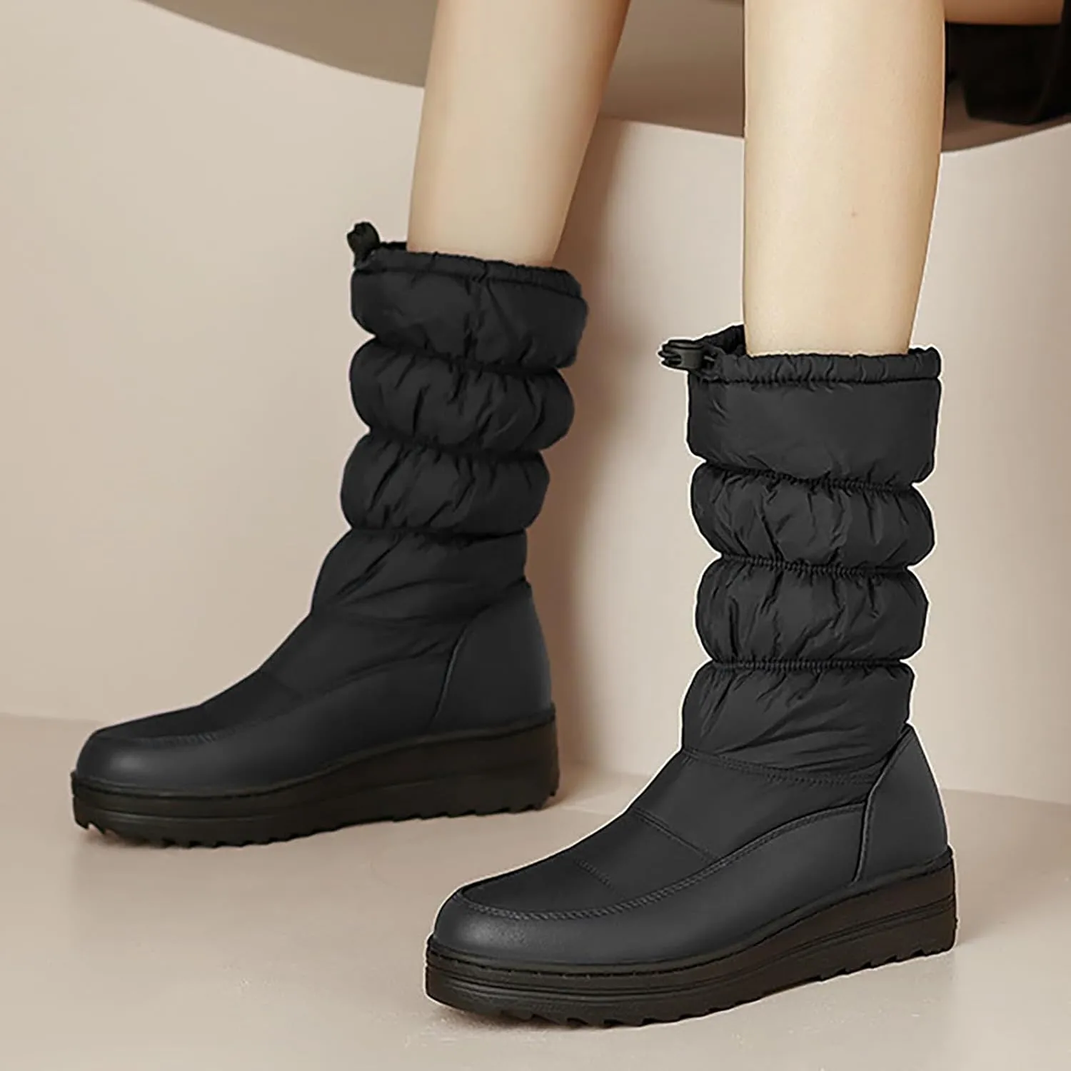 Womens Winter Snow Boots Warm Fur Lined Mid Calf Winter Booties Puffy Waterproof Slip On Lightweight Womens Boots