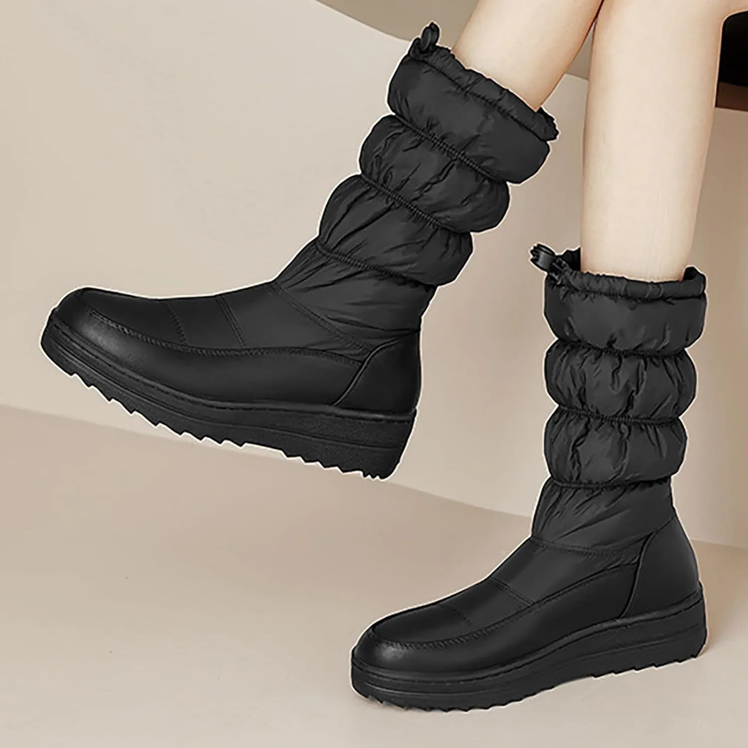 Womens Winter Snow Boots Warm Fur Lined Mid Calf Winter Booties Puffy Waterproof Slip On Lightweight Womens Boots