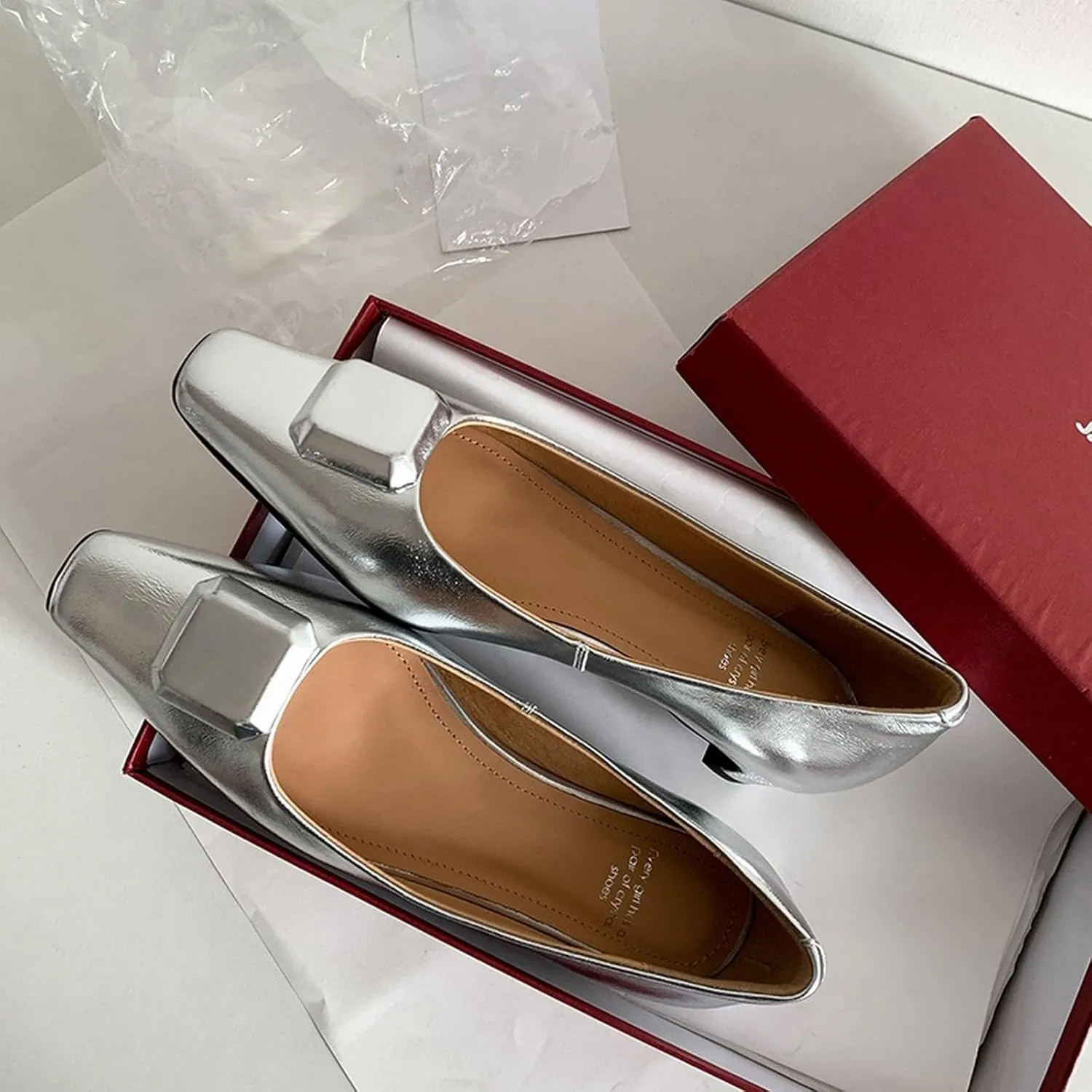 XIEDA Women's Genuine Leather Low Heel Square Toe Comfortable Work Pumps Dress Shoes