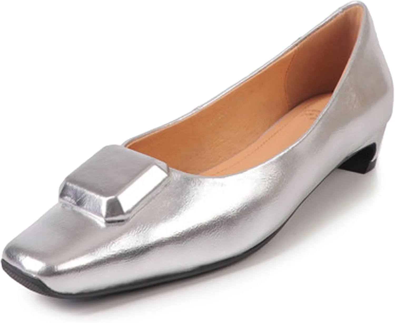 XIEDA Women's Genuine Leather Low Heel Square Toe Comfortable Work Pumps Dress Shoes