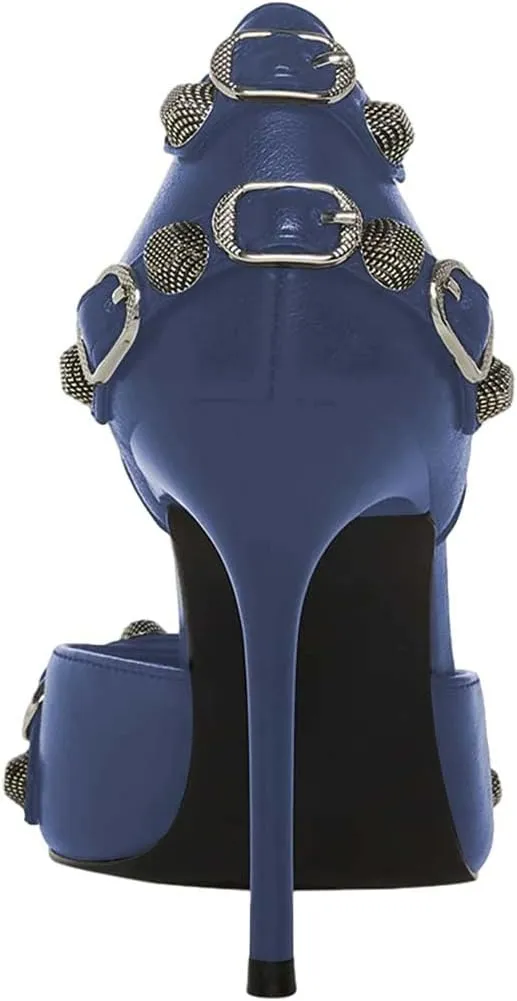 XYD Women D'Orsay Pumps Stiletto High Heels Slip On Closed Pointed Toe Textured Studs Buckles Ultra Fashion Night Club Event Party Shoes