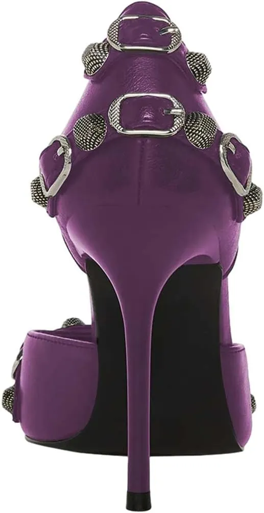 XYD Women D'Orsay Pumps Stiletto High Heels Slip On Closed Pointed Toe Textured Studs Buckles Ultra Fashion Night Club Event Party Shoes