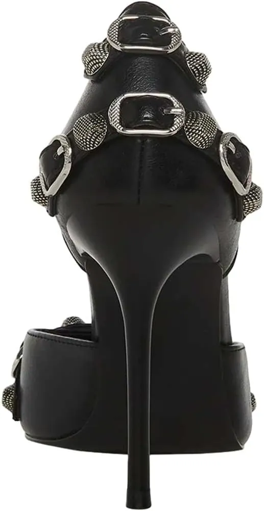 XYD Women D'Orsay Pumps Stiletto High Heels Slip On Closed Pointed Toe Textured Studs Buckles Ultra Fashion Night Club Event Party Shoes